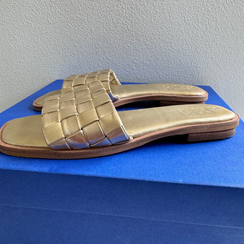 Vince Camuto Metallic Gold Woven Leather Slide Sandals Size 7 - Picture 5 of 10